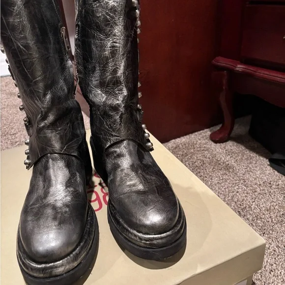 Like New A.S.98 Studded Silver Leather Boots - Picture 3 of 14
